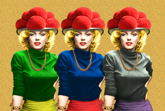 Bollenhutbild Marilyn Monroe in Gold-Glitzer